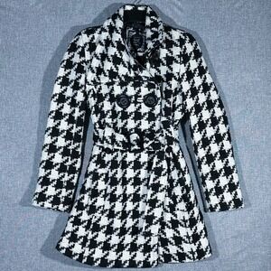 Yoki Black and White Winter Coat, Medium Y2K Tweed